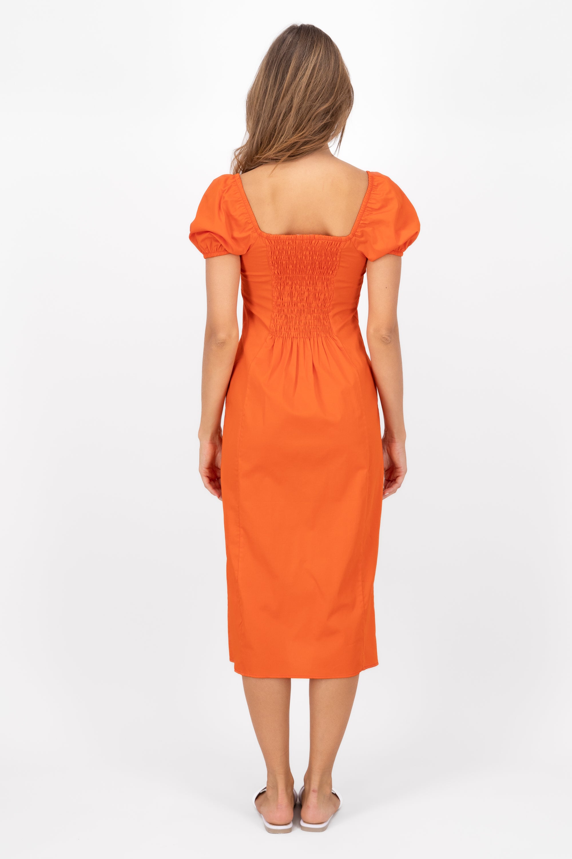 Vestido Midi Fruncido NARANJA OBSCURO