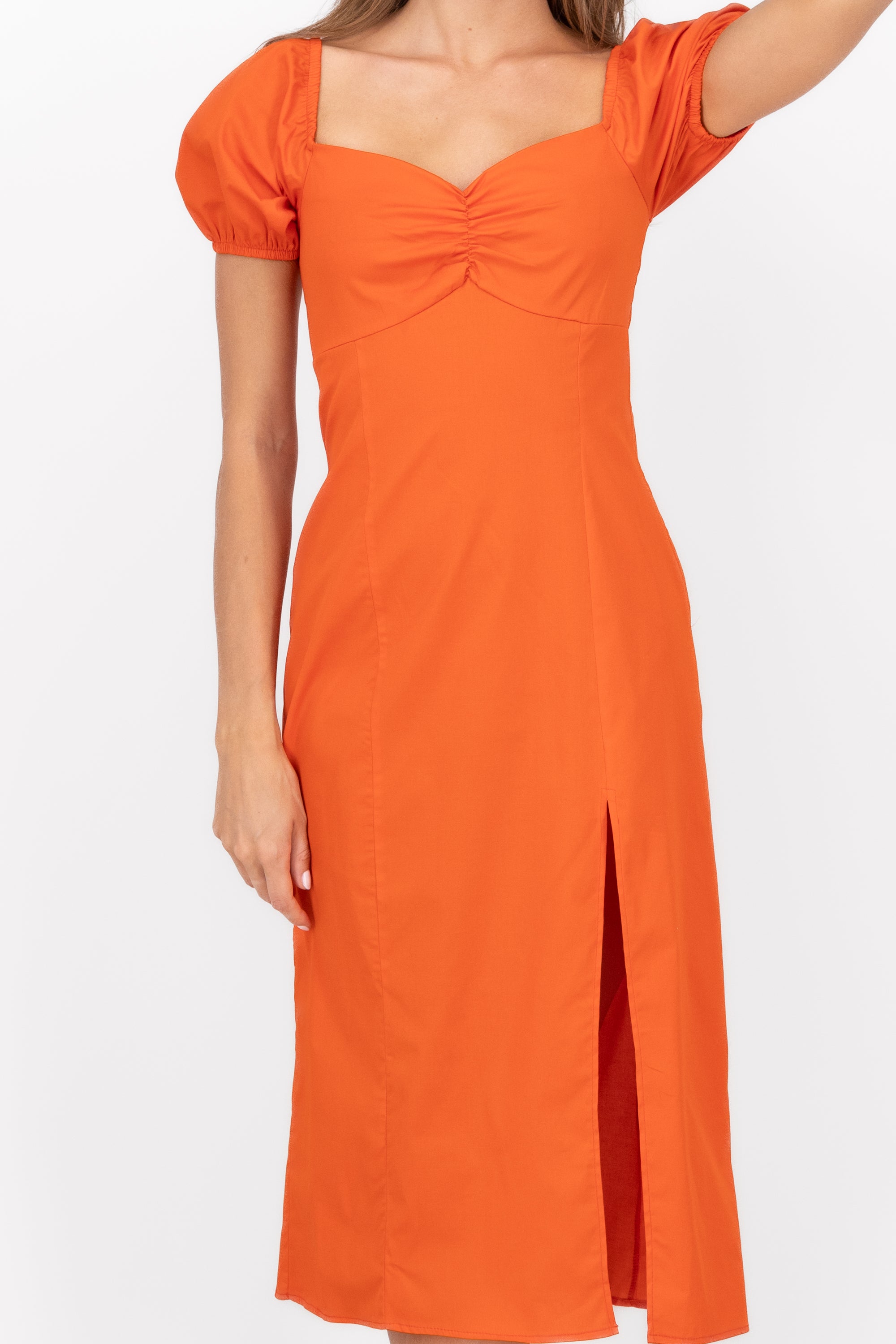 Vestido Midi Fruncido NARANJA OBSCURO