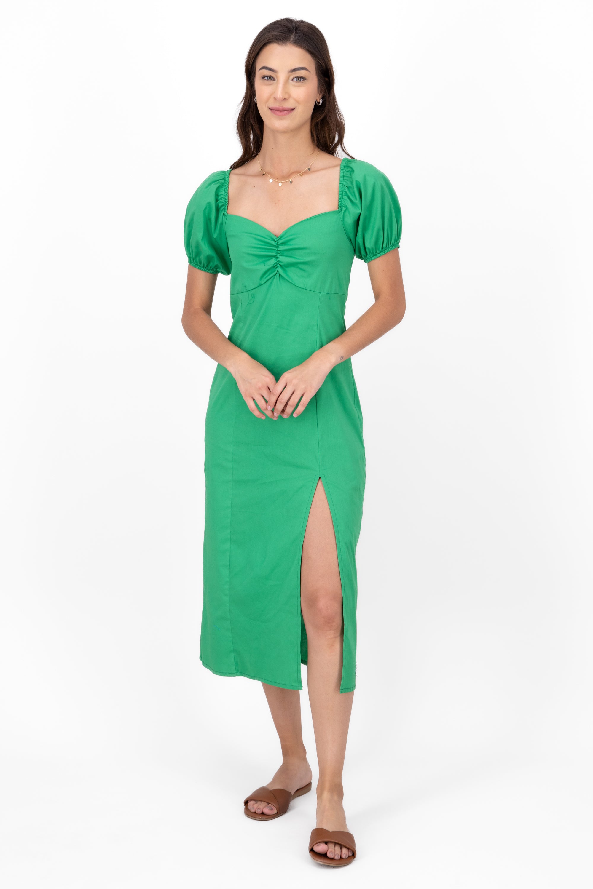 Frunched midi dress Bright green