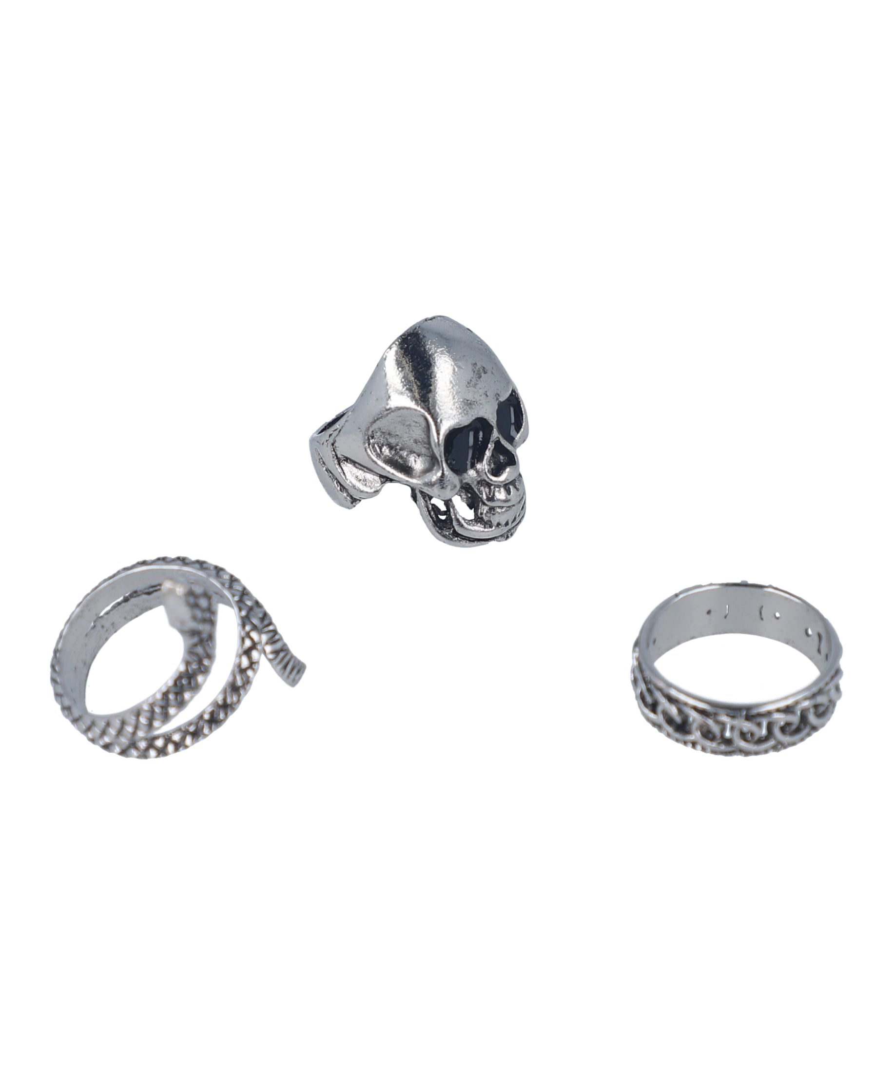 Set 3 anillos metálicos calavera PLATA