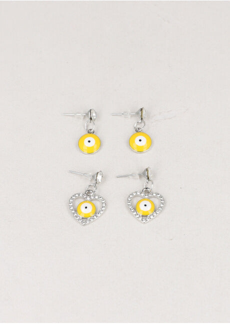 Set 2 Pares Aretes Ojos AMARILLO