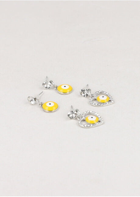 Set 2 Pares Aretes Ojos AMARILLO