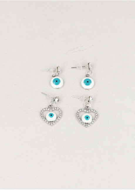 Set 2 Pares Aretes Ojos BLANCO