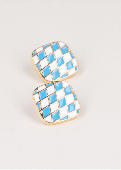 Aretes Cuadro Cuadros AZUL