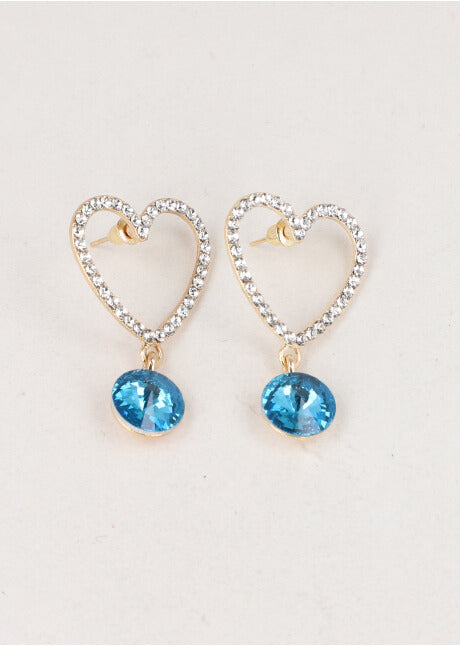 Aretes Corazon Brillos Cristal TURQUESA