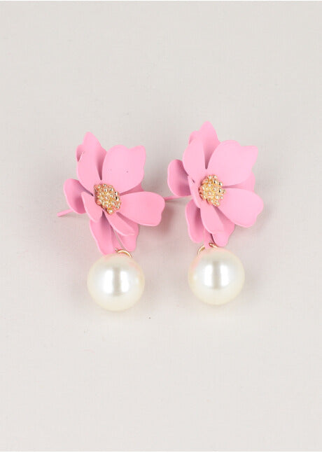 Aretes Flor Color Perla ROSA