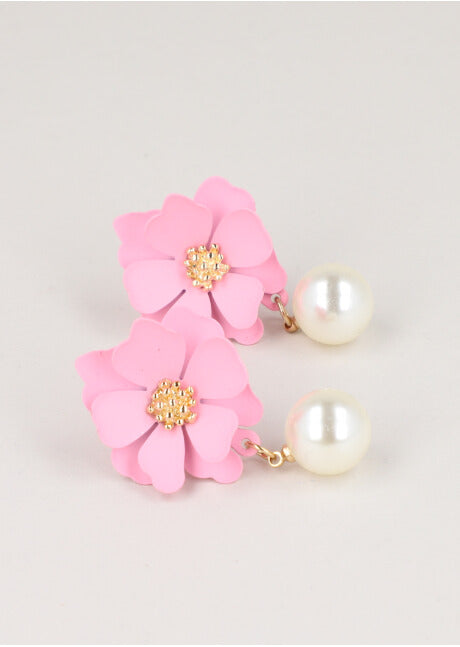 Aretes Flor Color Perla ROSA