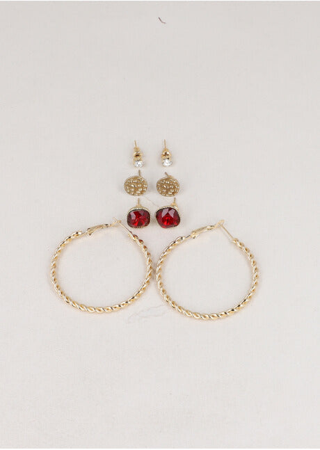 Set 4 Pares Aretes Arracadas ROJO