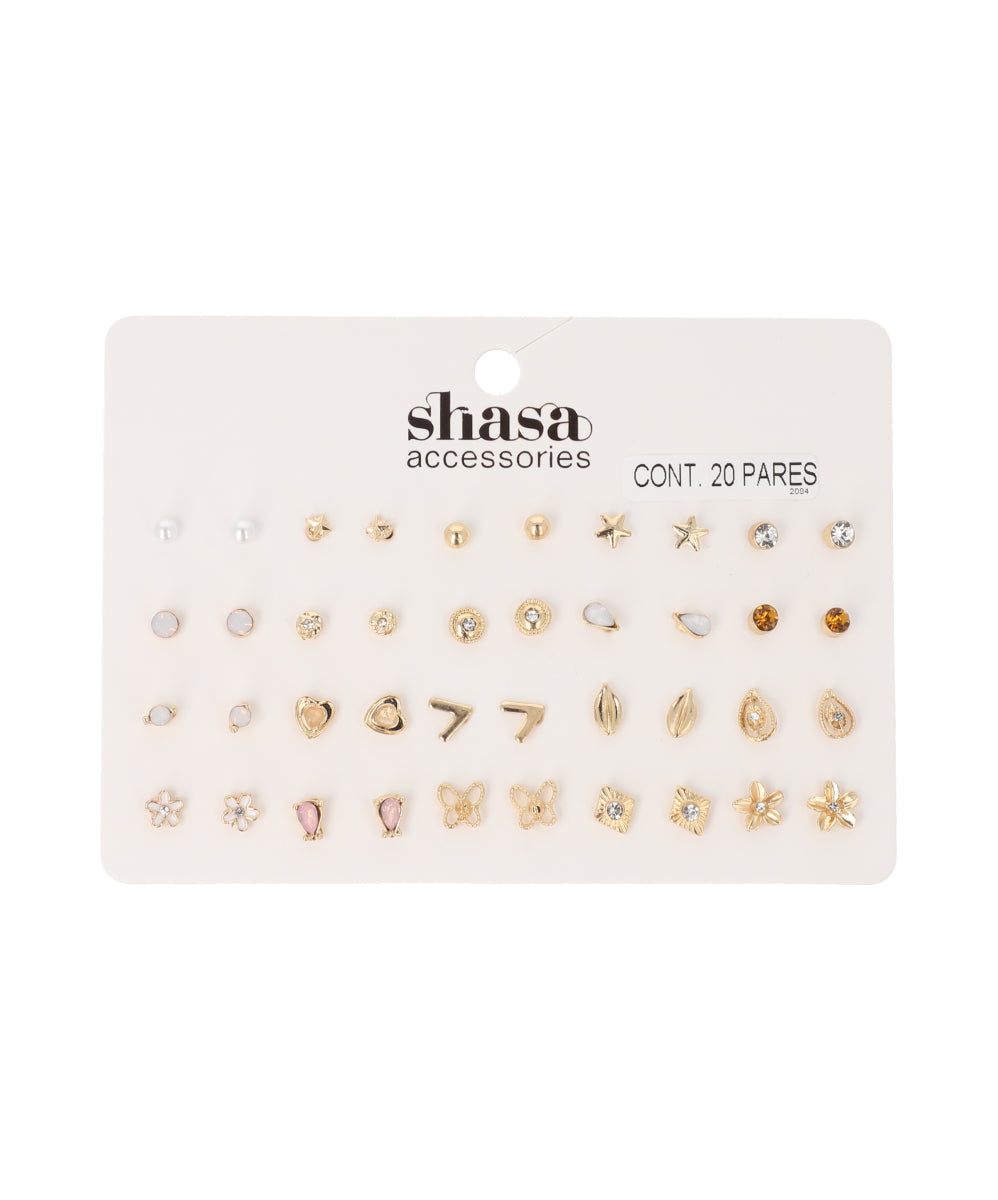 Set 20 Piezas Mini Aretes Flores ORO