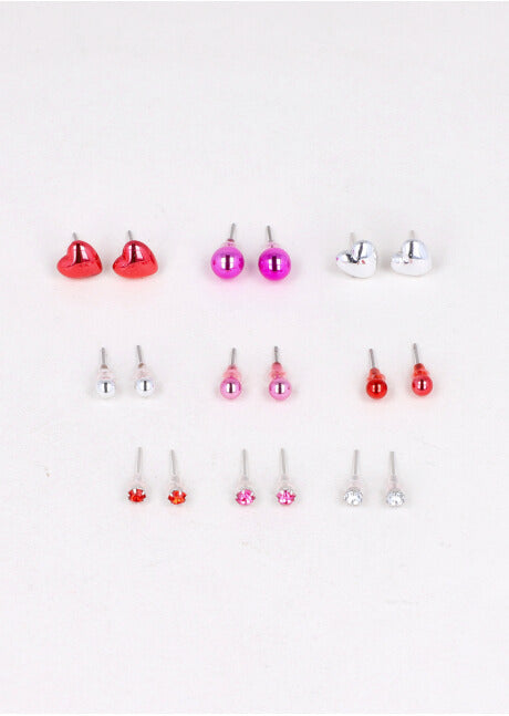 Set 9 pairs earrings heart RED