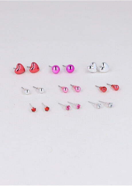 Set 9 pairs earrings heart RED