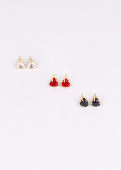 Set 3 Pares Aretes Corazón Piedra NEGRO