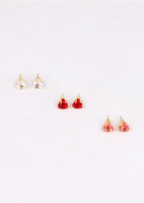 Set 3 Pares Aretes Corazón Piedra ROJO