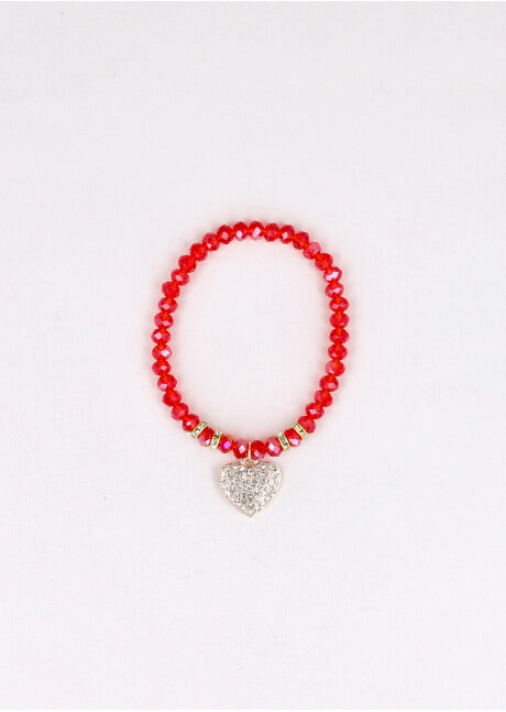 Beads heart bracelet shine RED