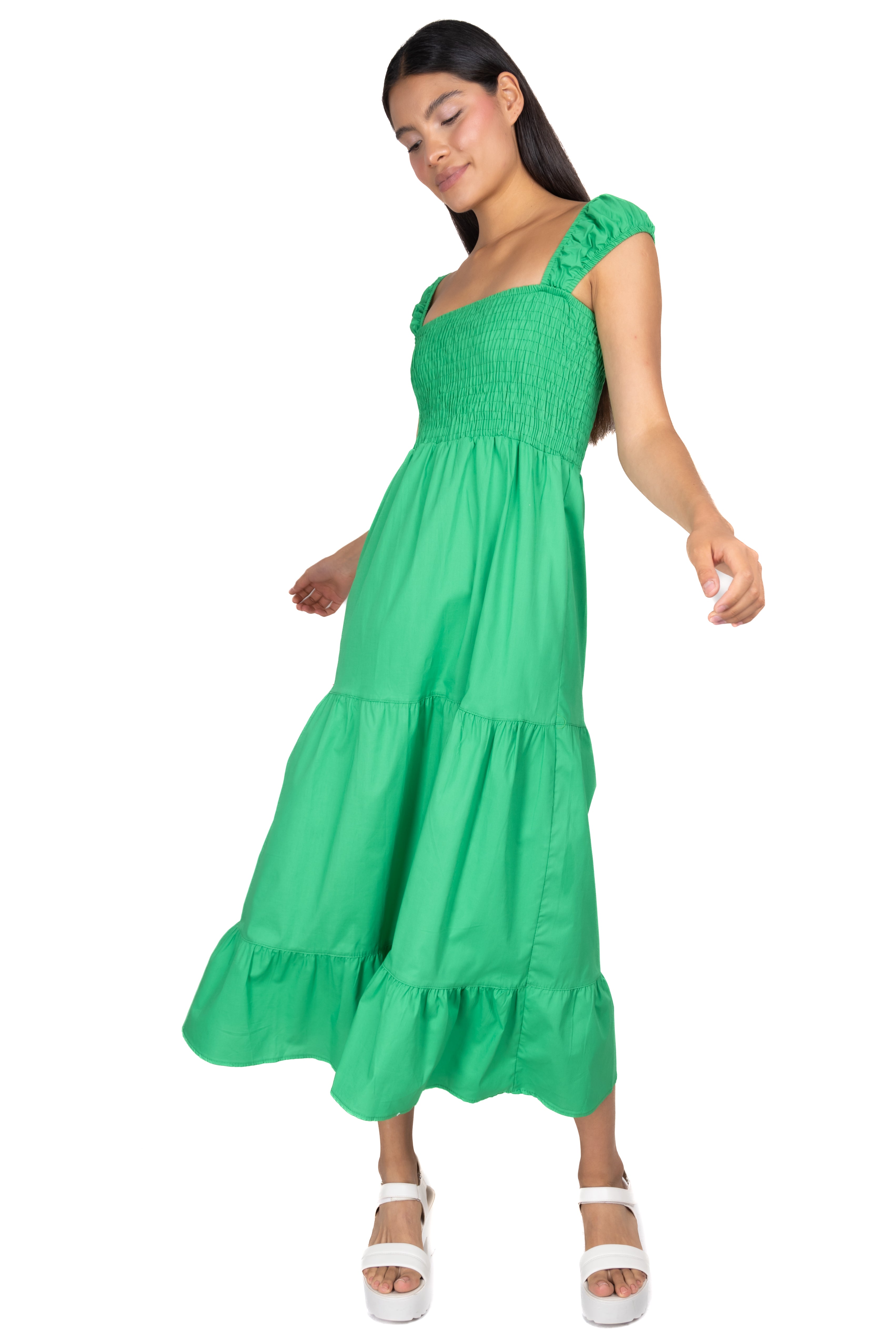 Elastic Midi Dress Layers GREEN