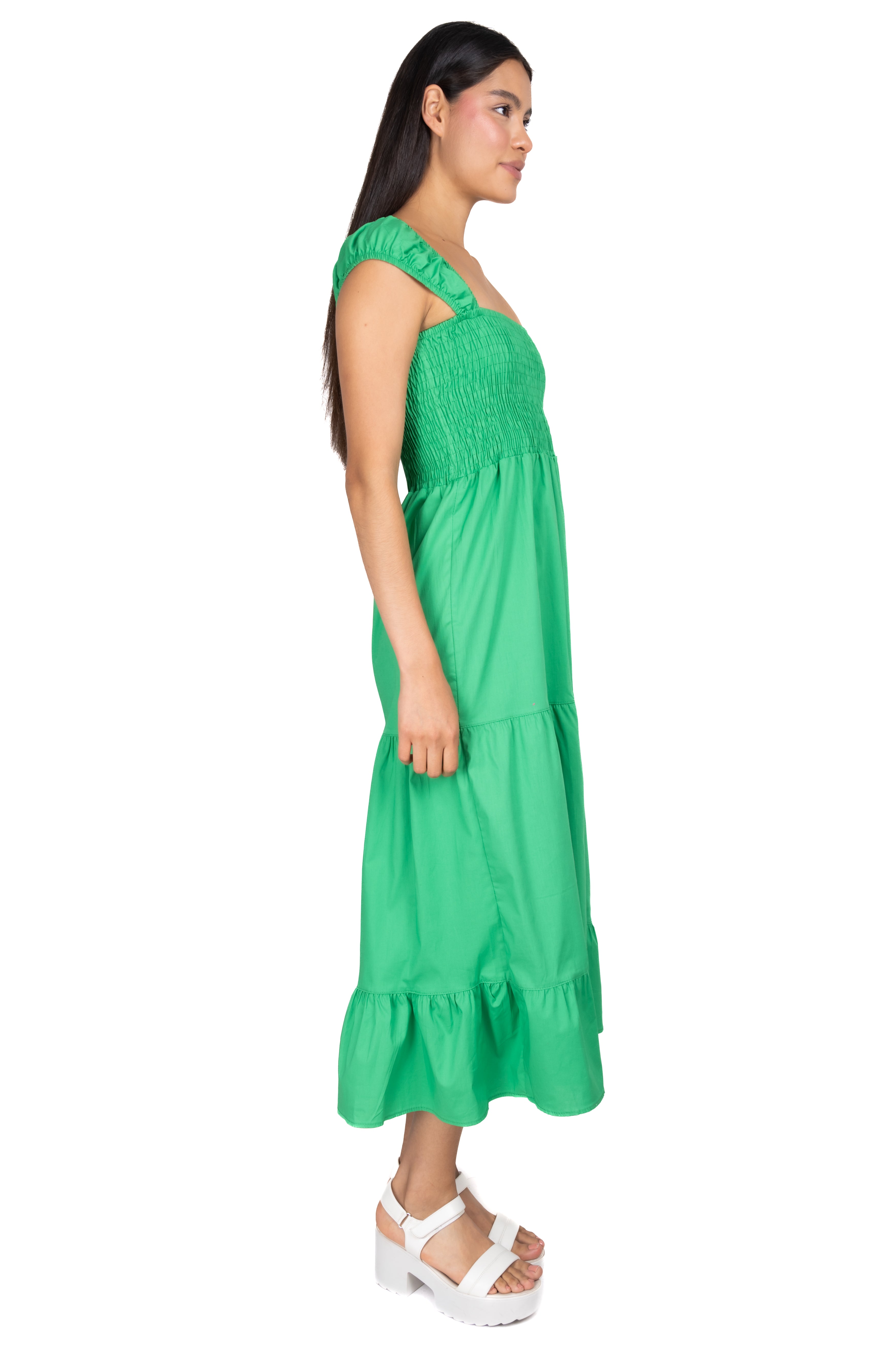 Elastic Midi Dress Layers GREEN