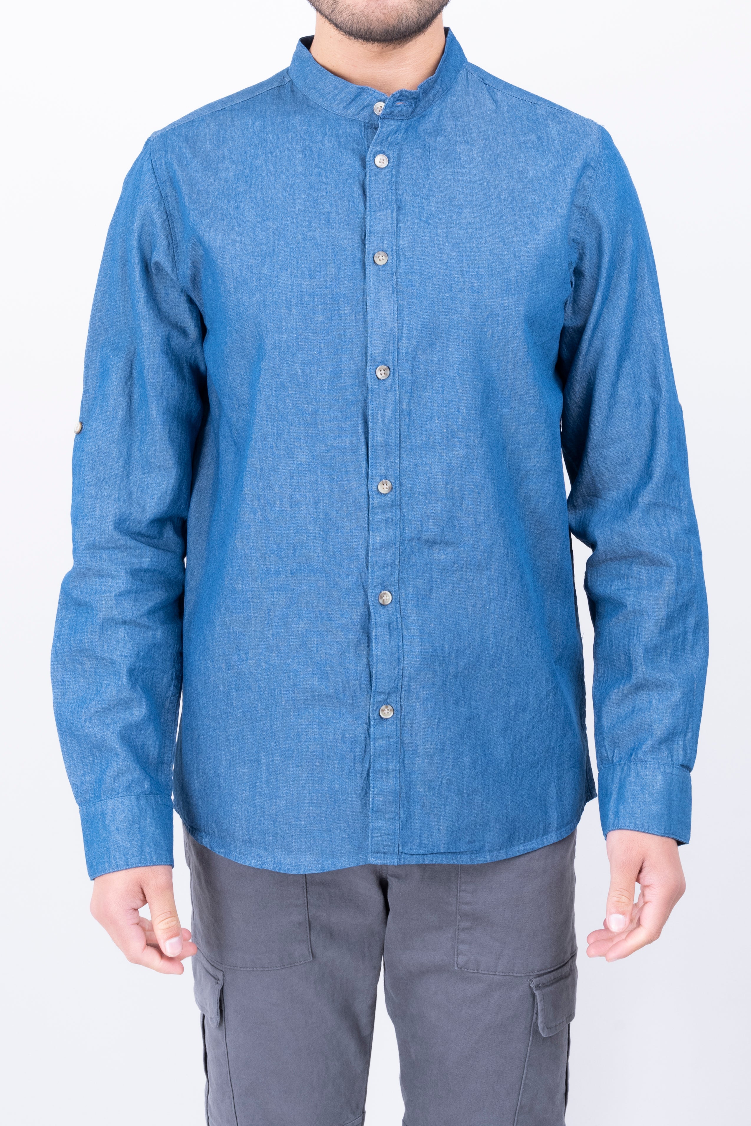 Camisa denim cuello mao STONE