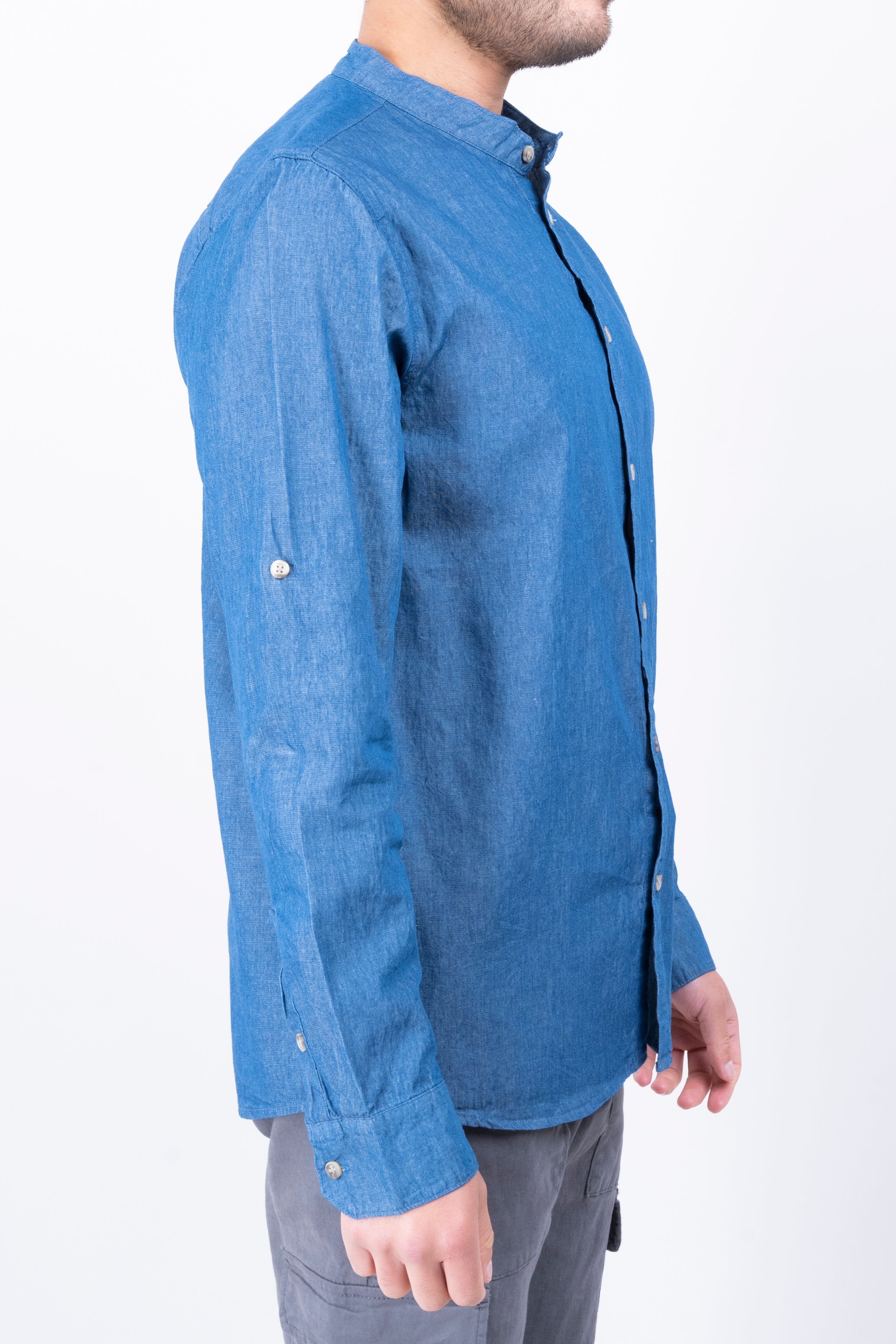 Camisa denim cuello mao STONE