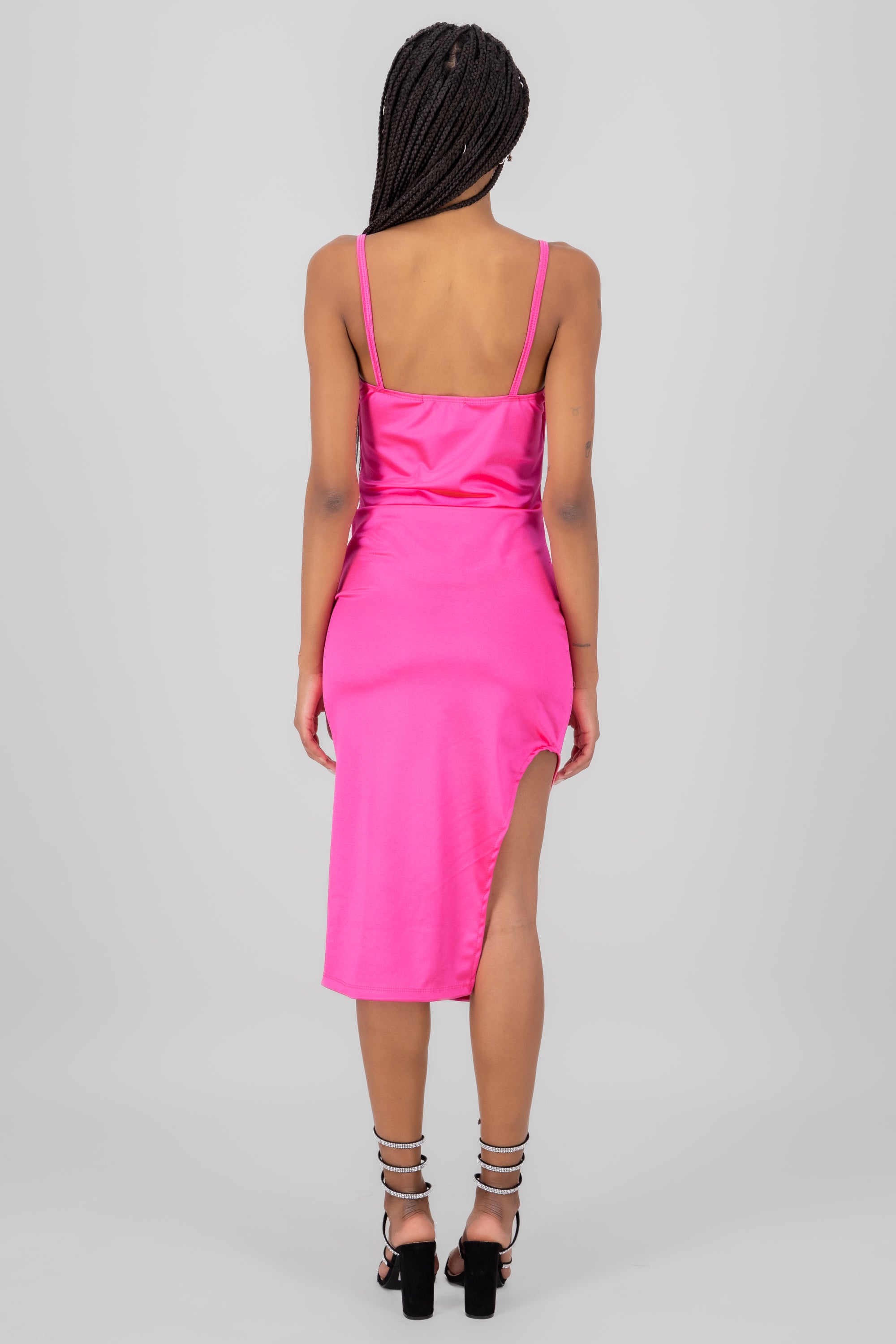 MIDI OPENING DRESS Bright pink