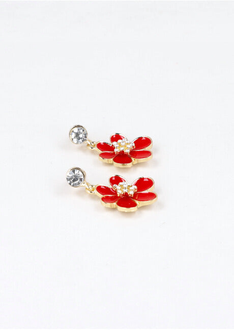 Aretes Perla Flor Color ROJO