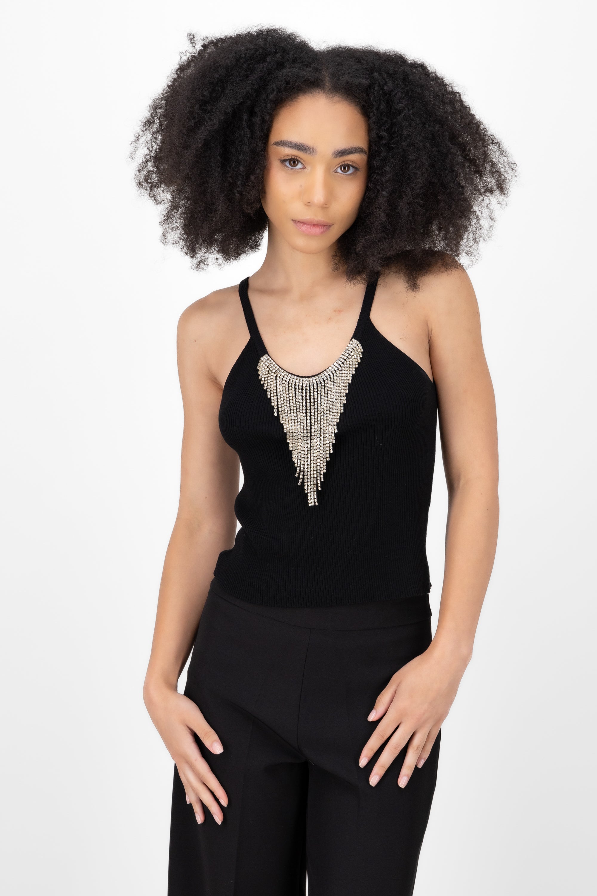 Top Cuello Halter Con Brillos NEGRO