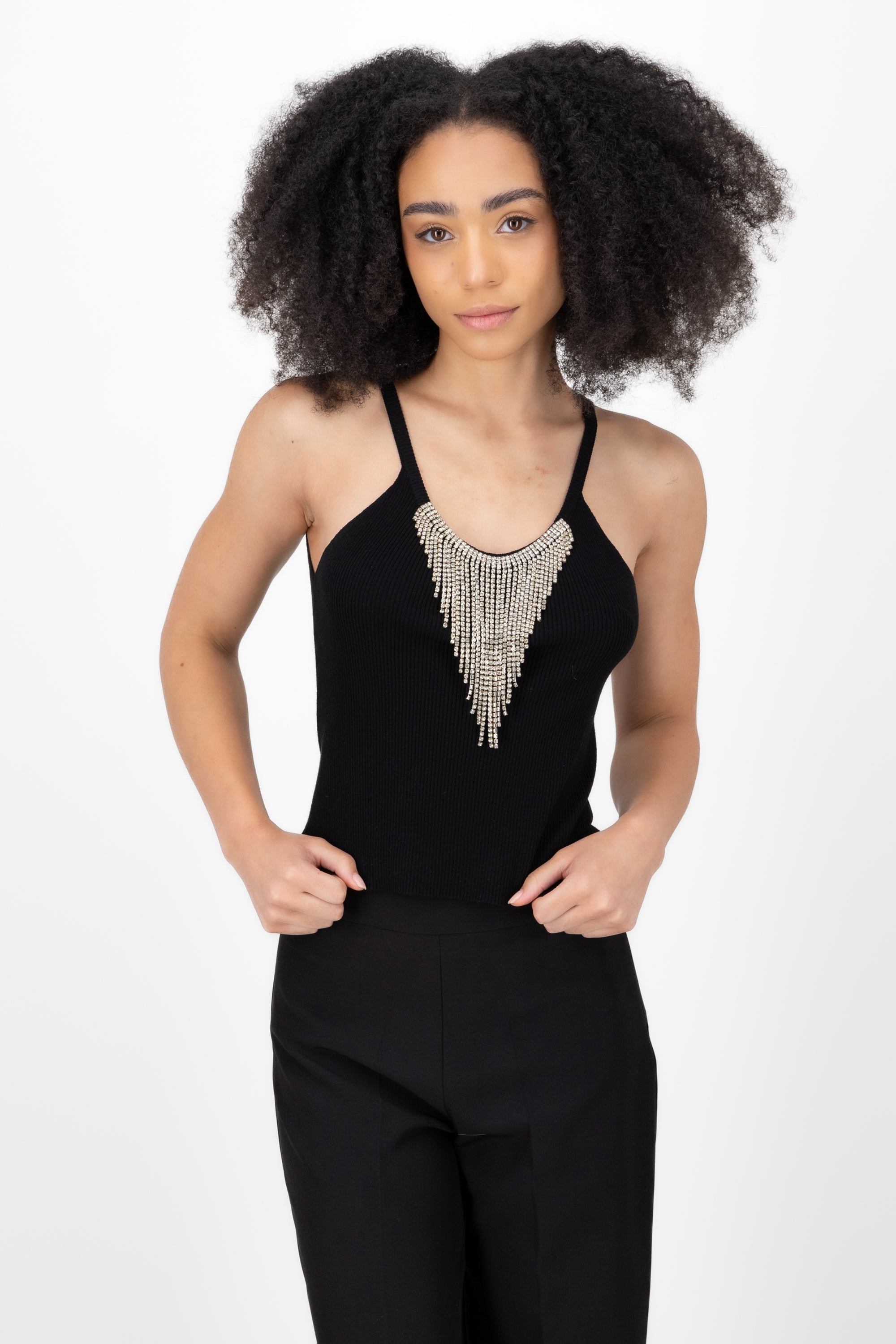 Top Cuello Halter Con Brillos NEGRO