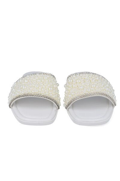 Sandals shovel pearls applications WHITE