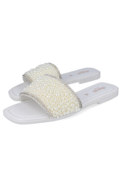 Sandals shovel pearls applications WHITE