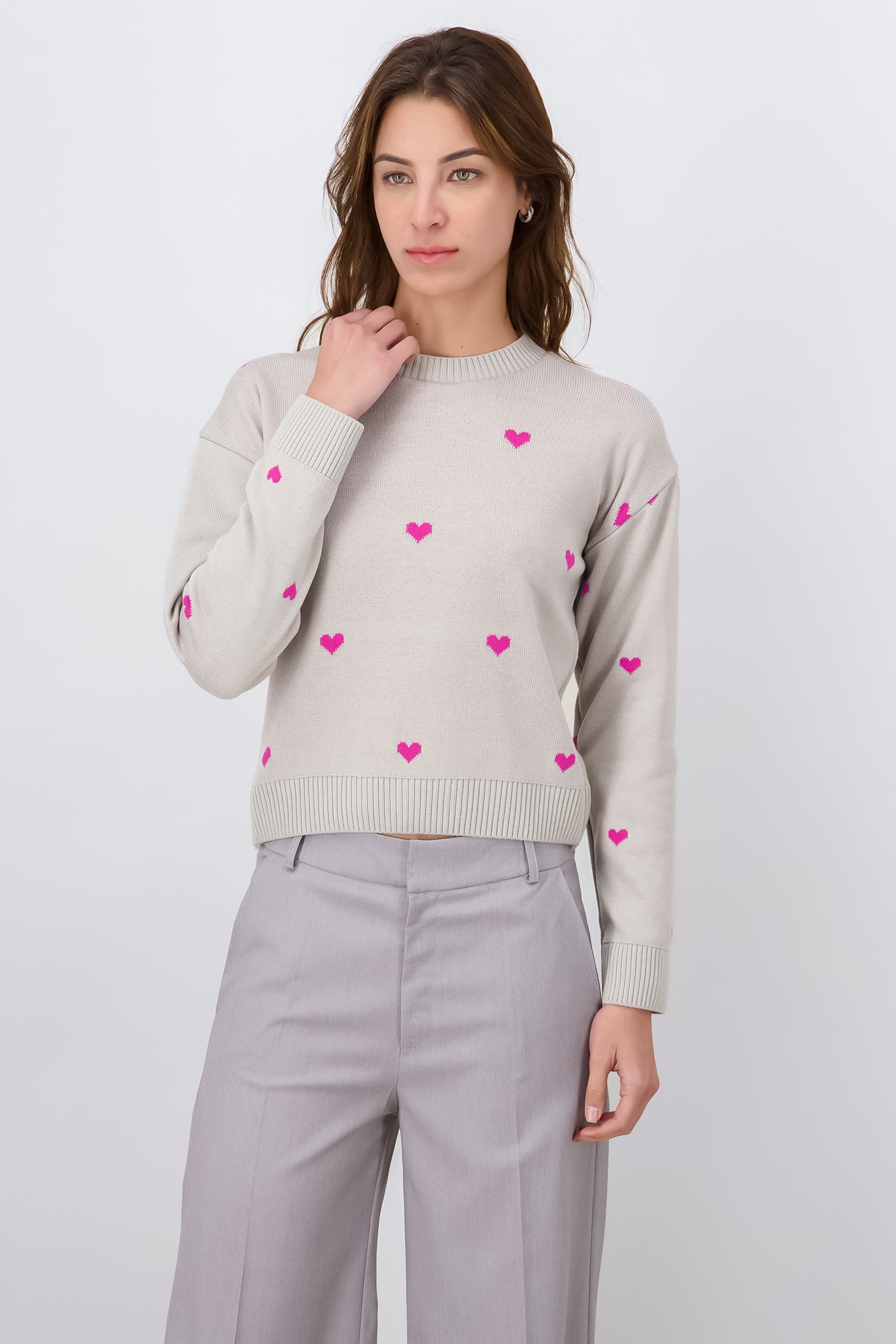 High neck heart sweater Gray Combo