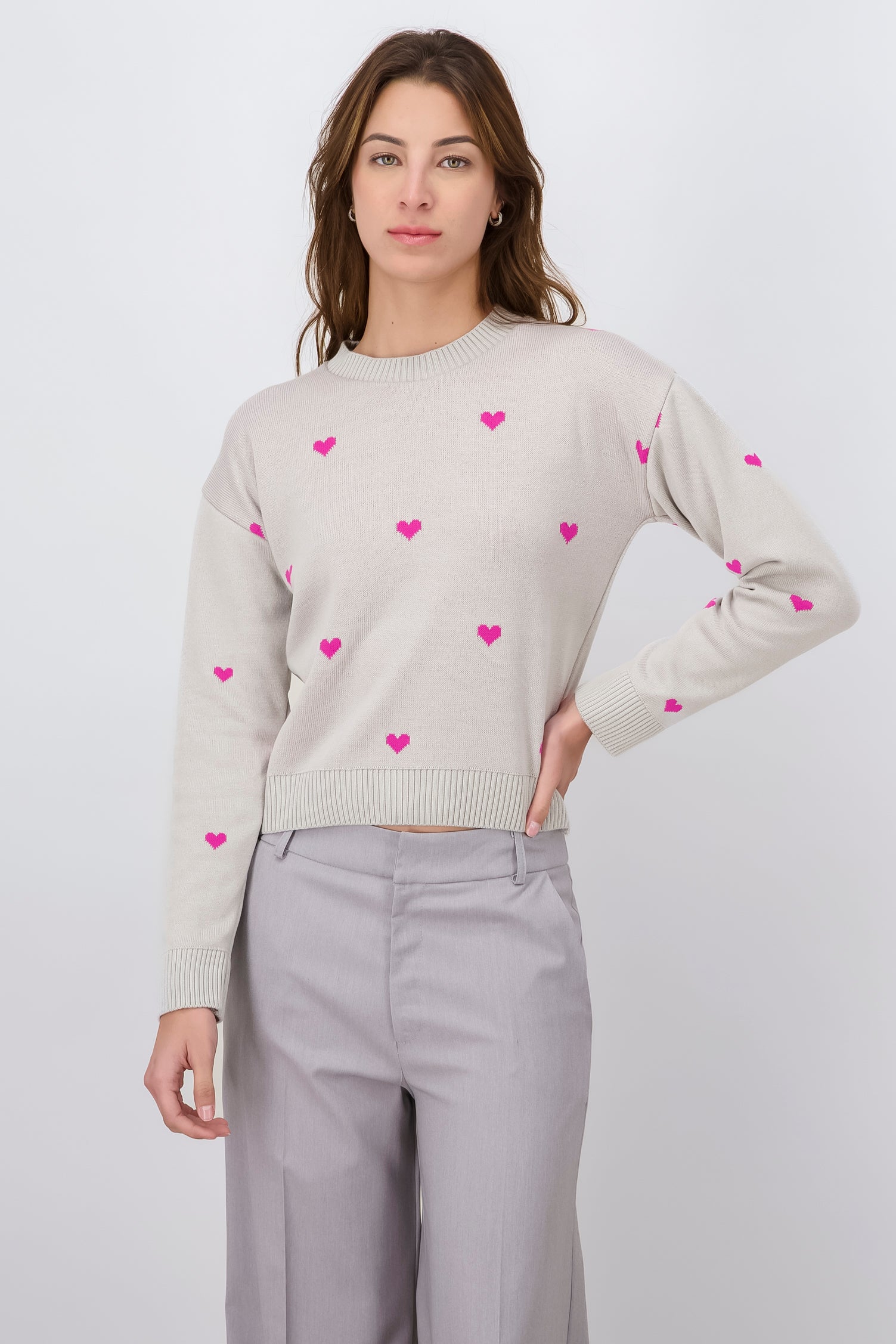 High neck heart sweater Gray Combo