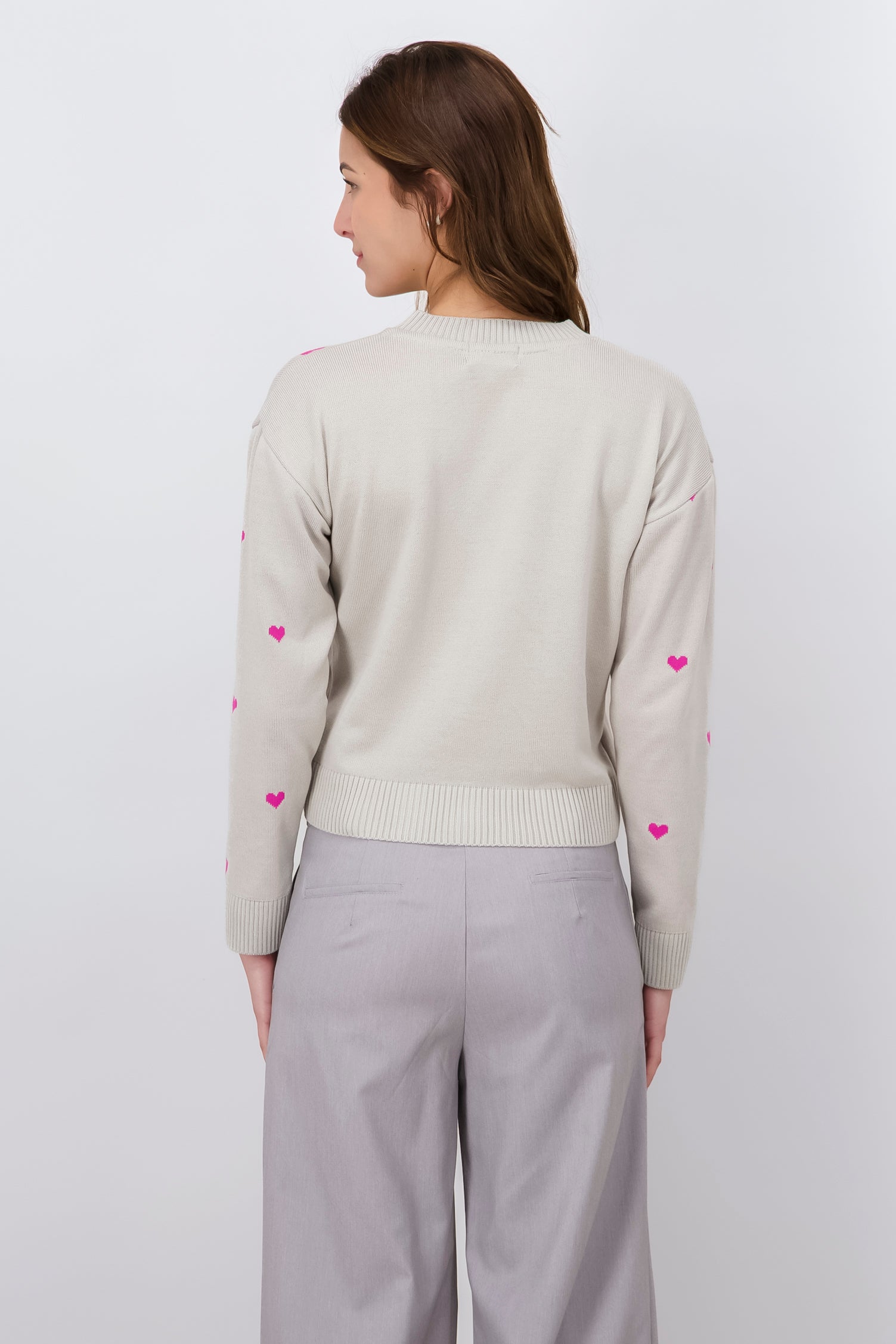 High neck heart sweater Gray Combo