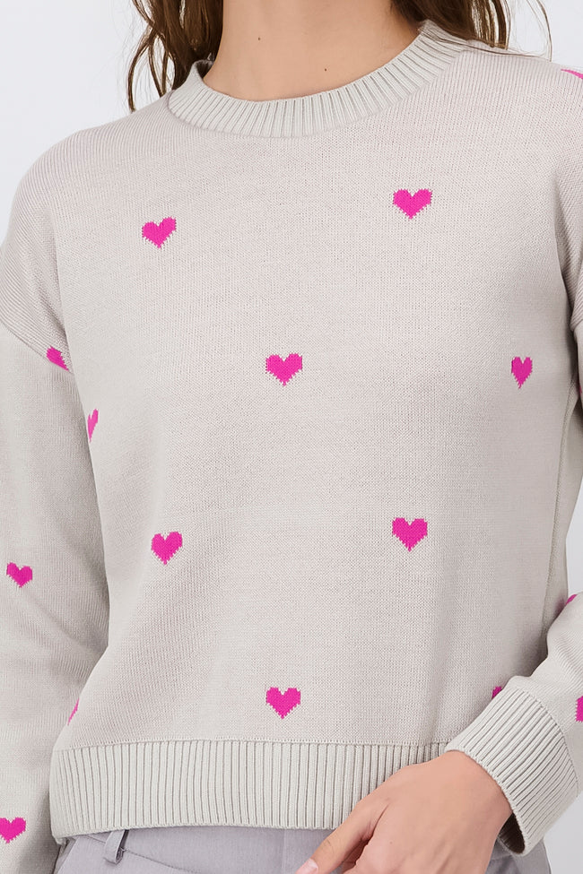 High neck heart sweater Gray Combo