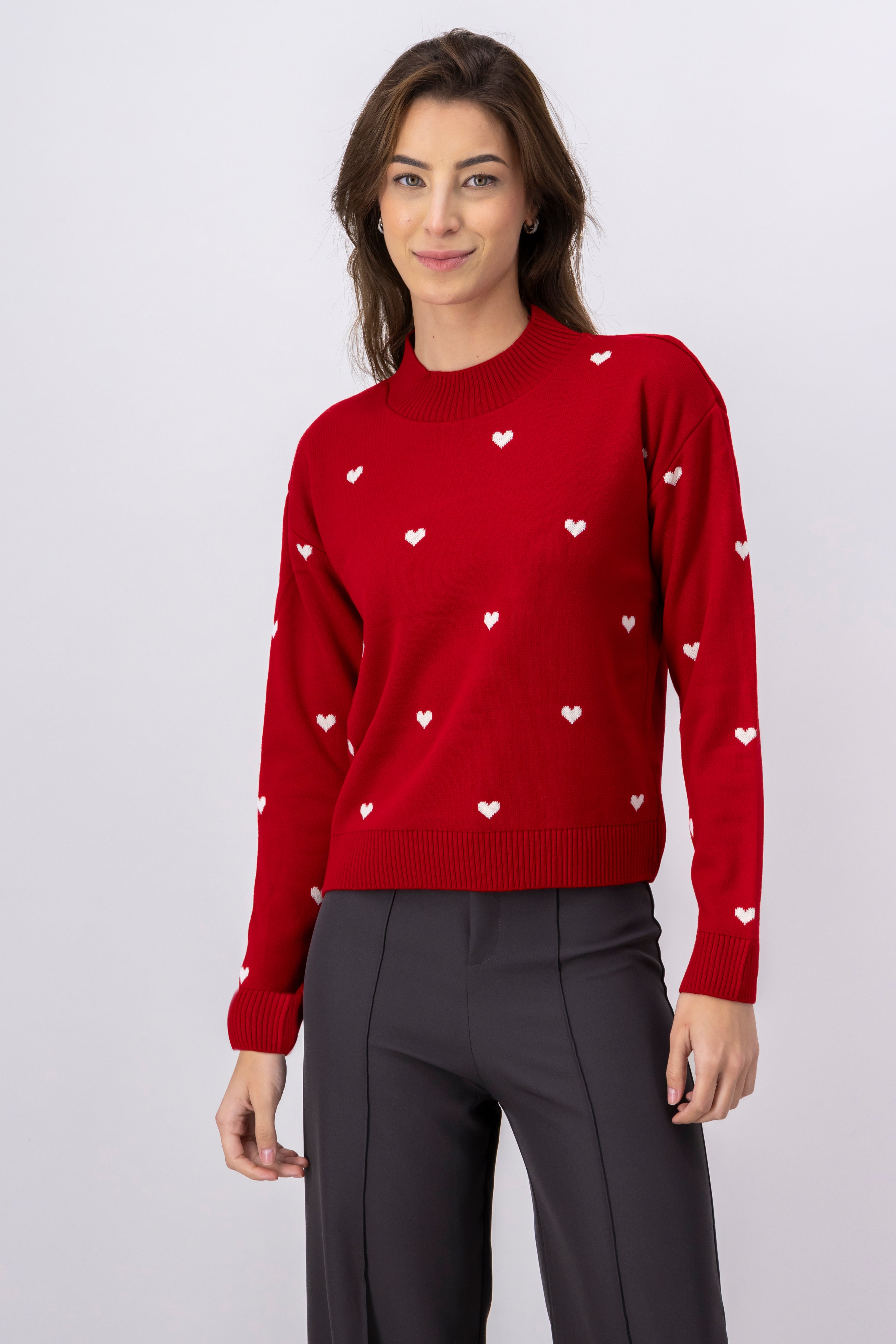 High neck heart sweater Combo red