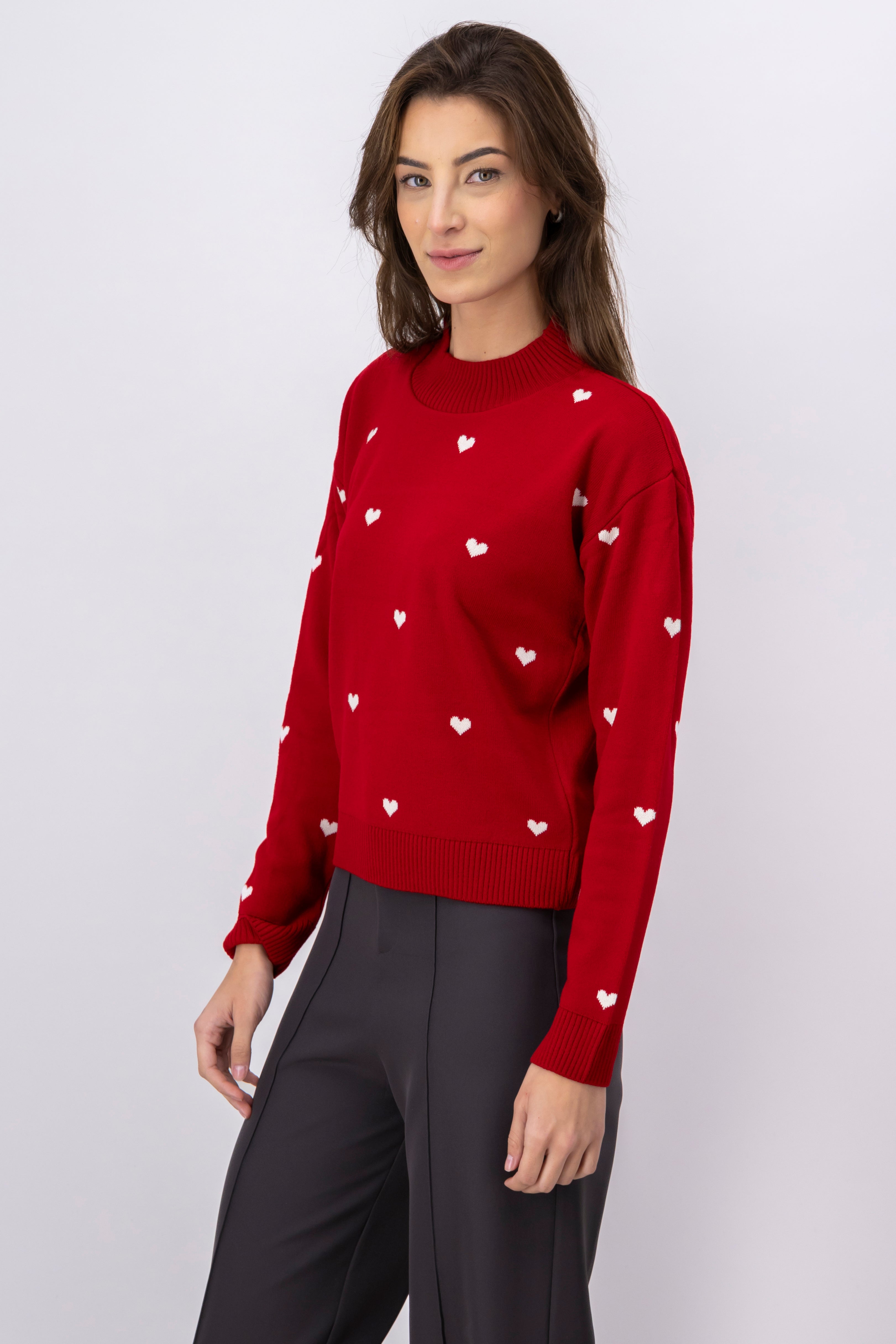 High neck heart sweater Combo red