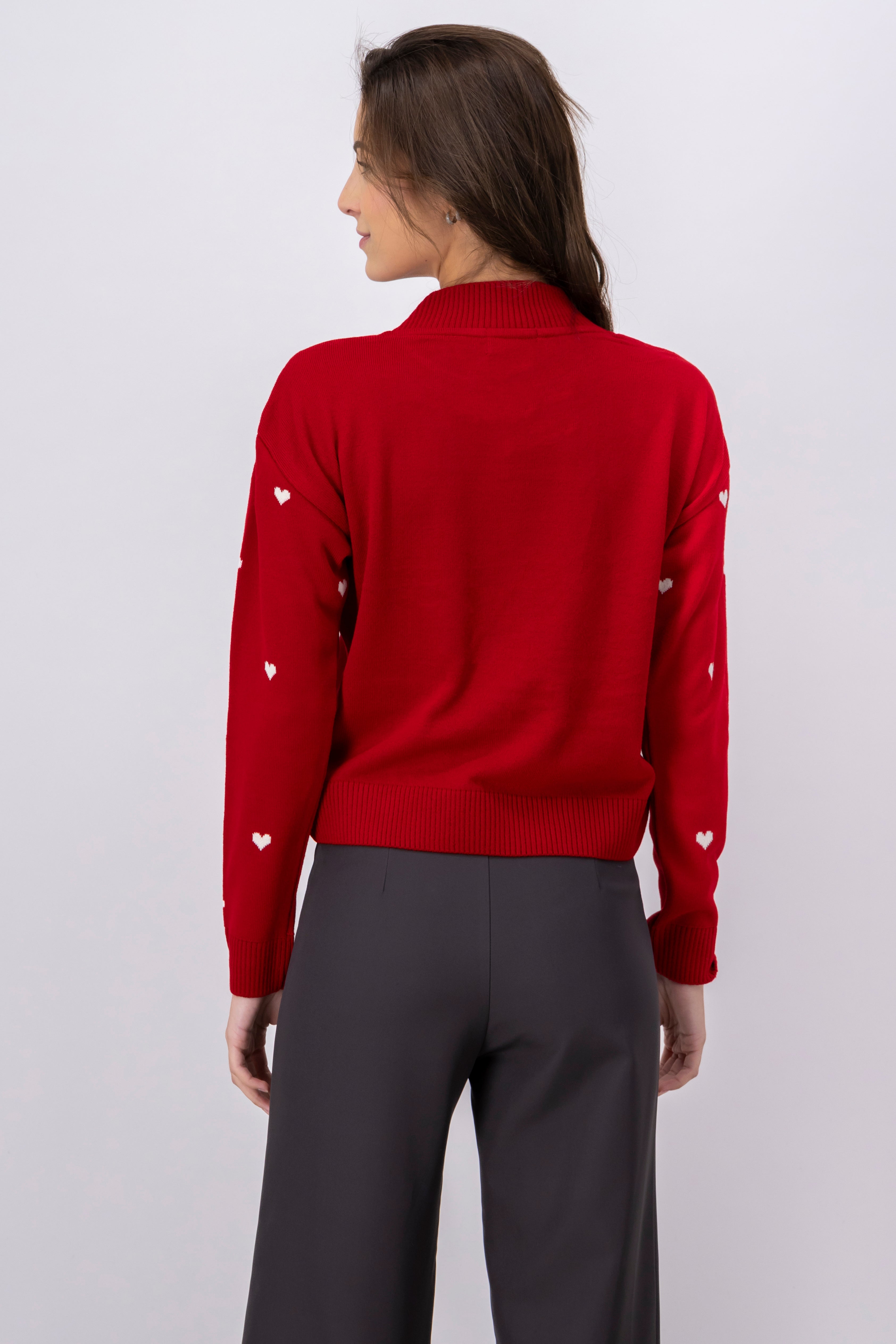 High neck heart sweater Combo red