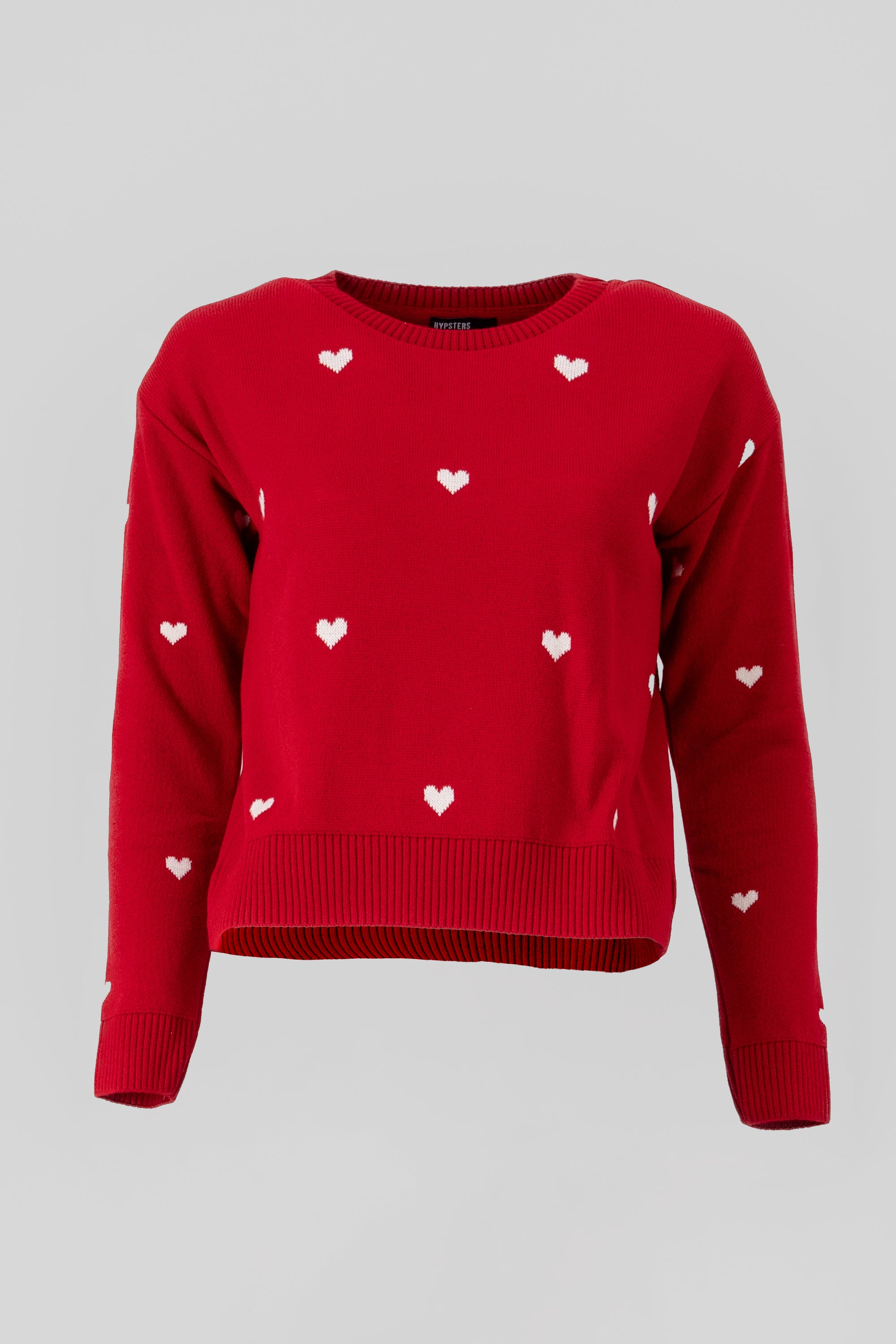 High neck heart sweater Combo red