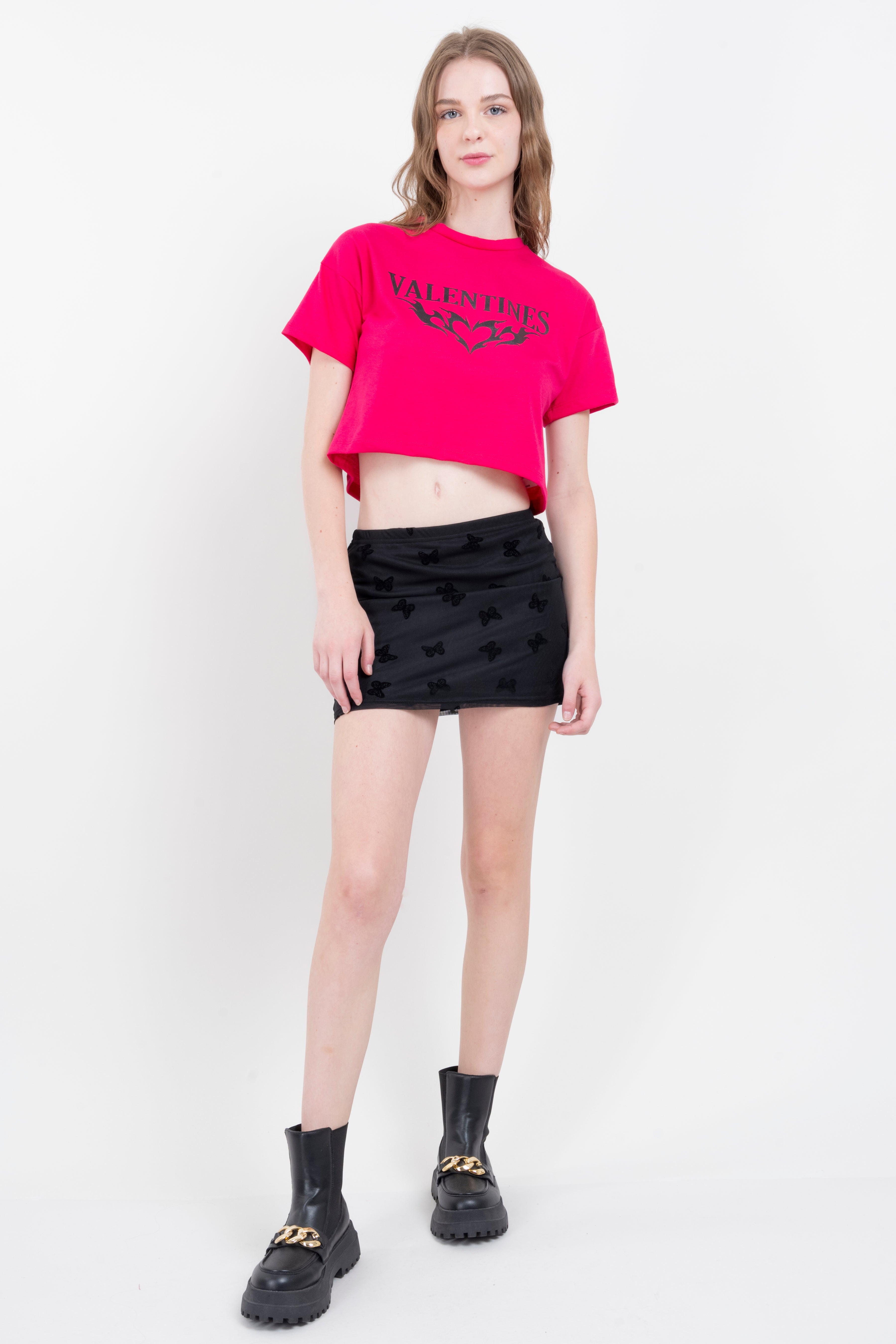 Falda mini mesh mariposas NEGRO