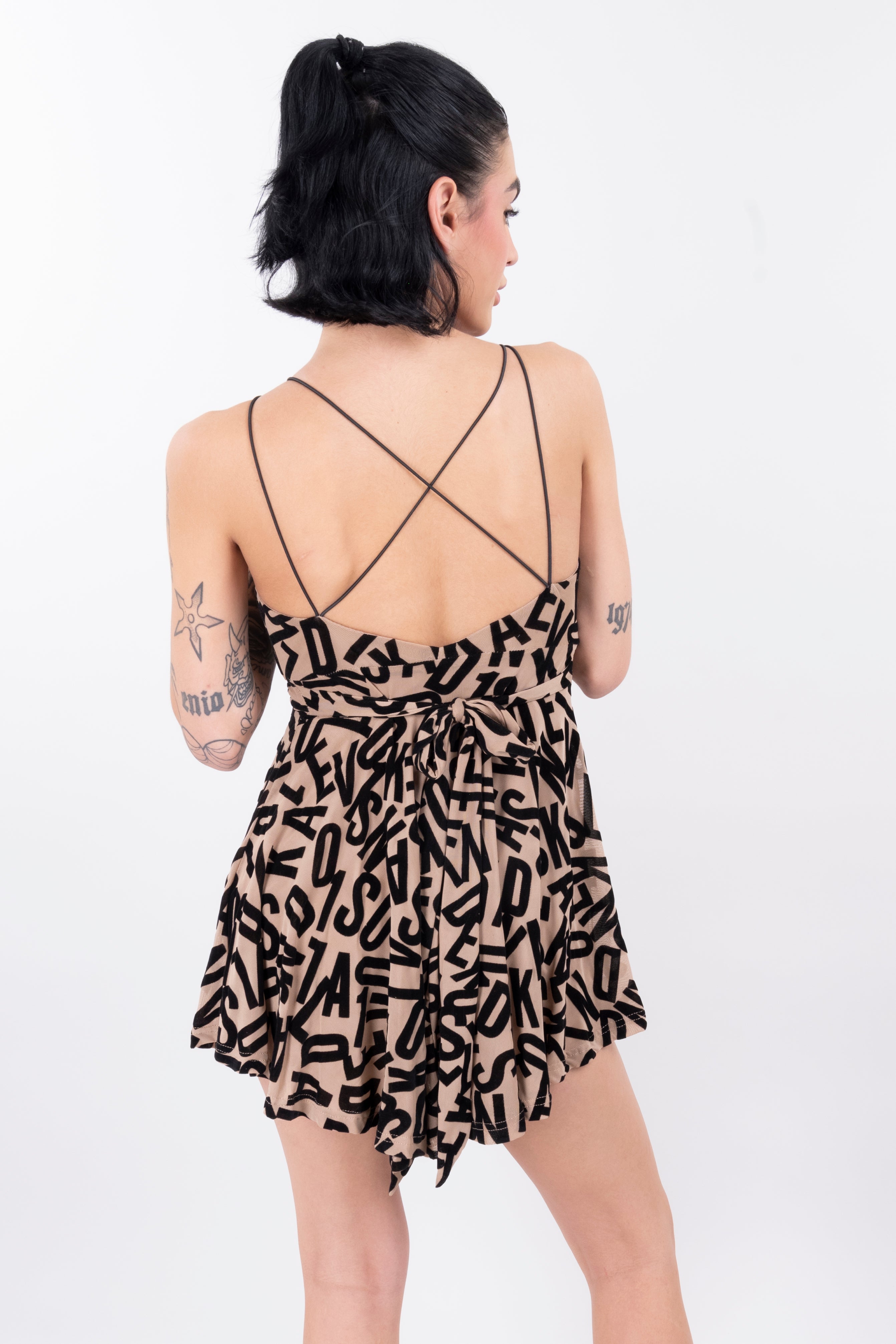 Mini mesh flock dress Black Combo