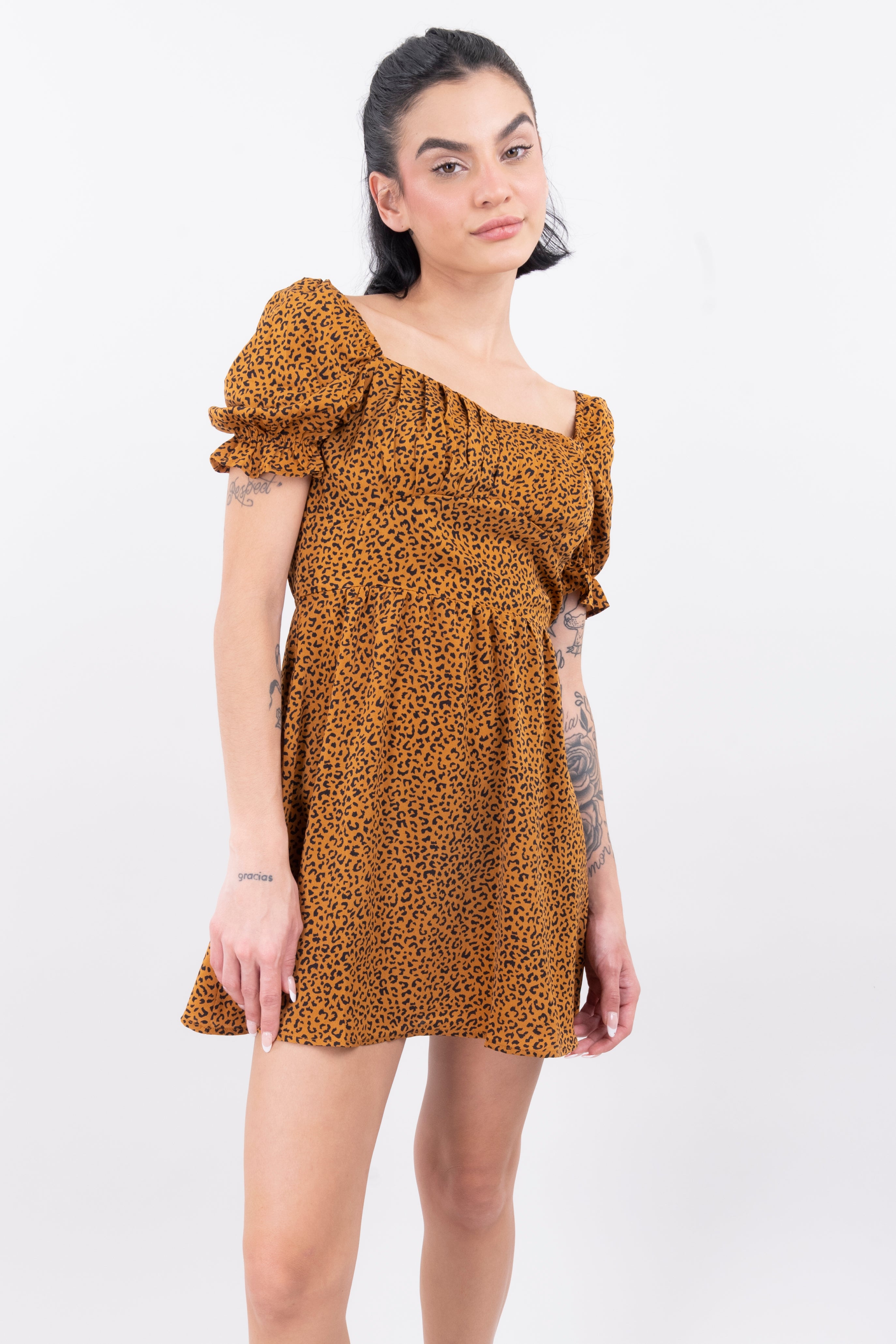 Vestido mini animal print CAFE COMBO