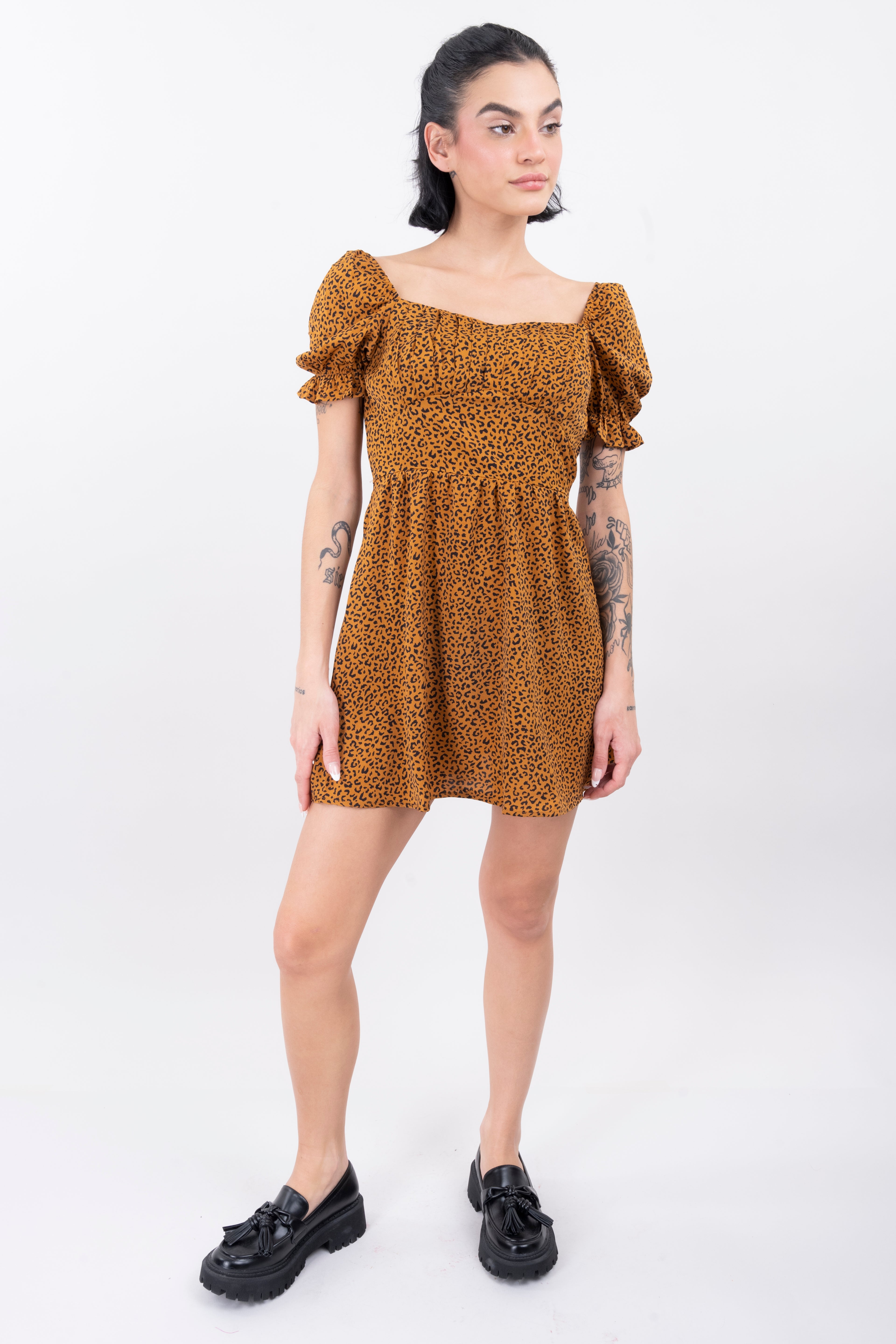 Vestido mini animal print CAFE COMBO