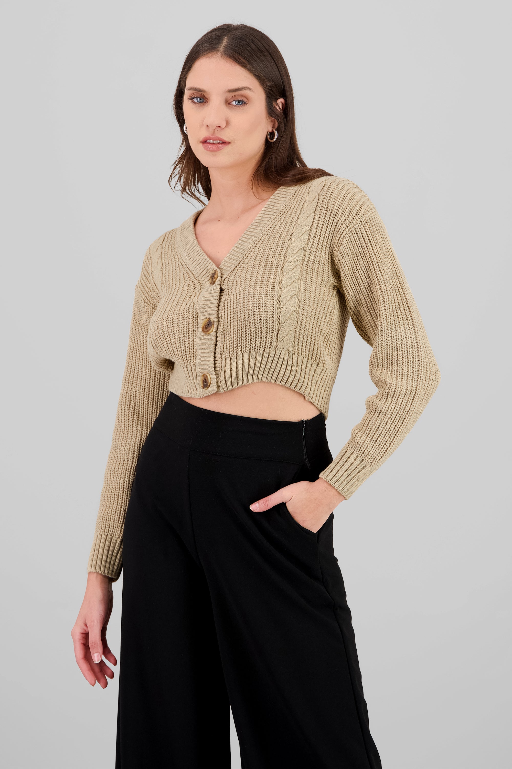 Cárdigan Tejido Punto Botones TAUPE