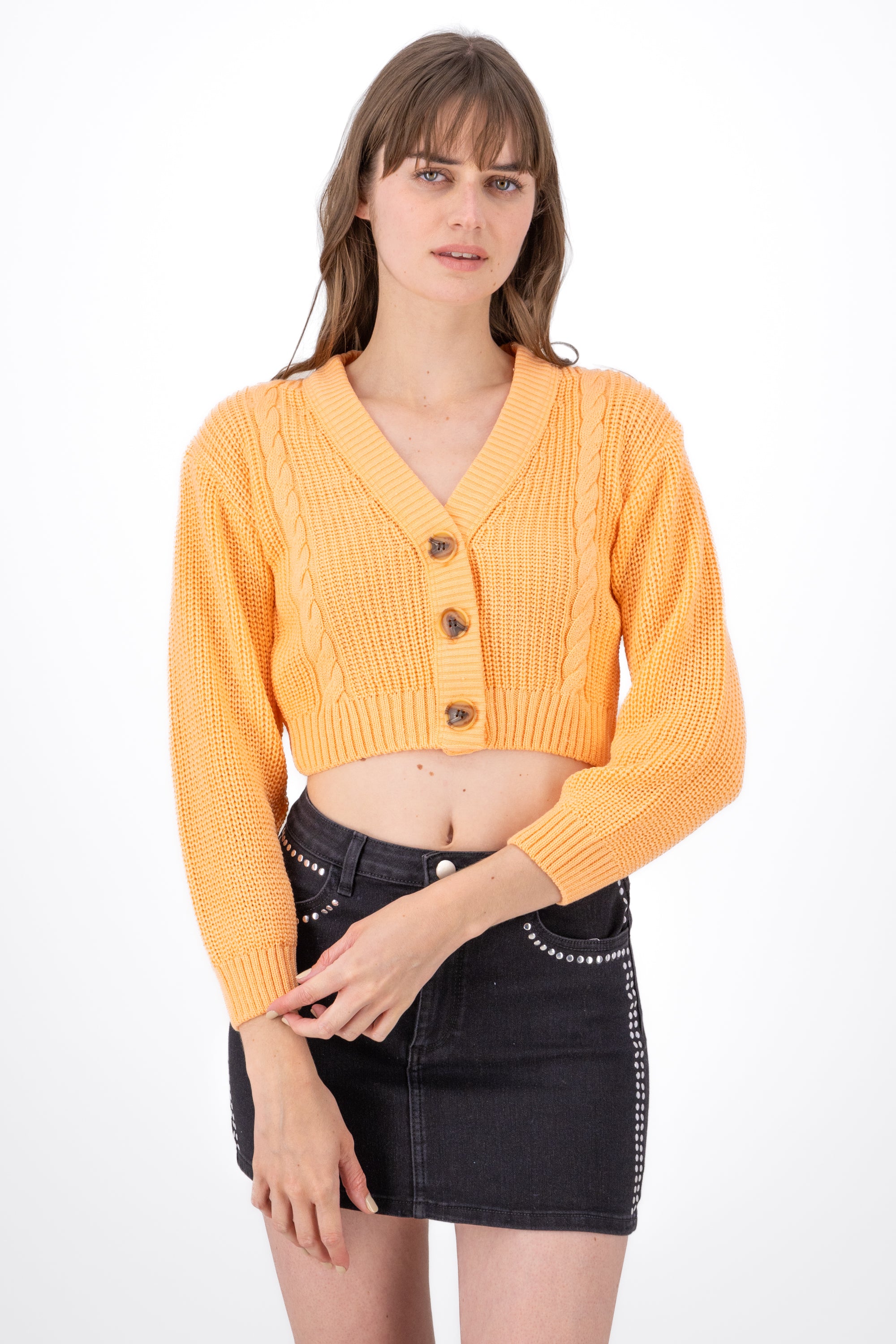 Cárdigan Tejido Punto Botones NARANJA