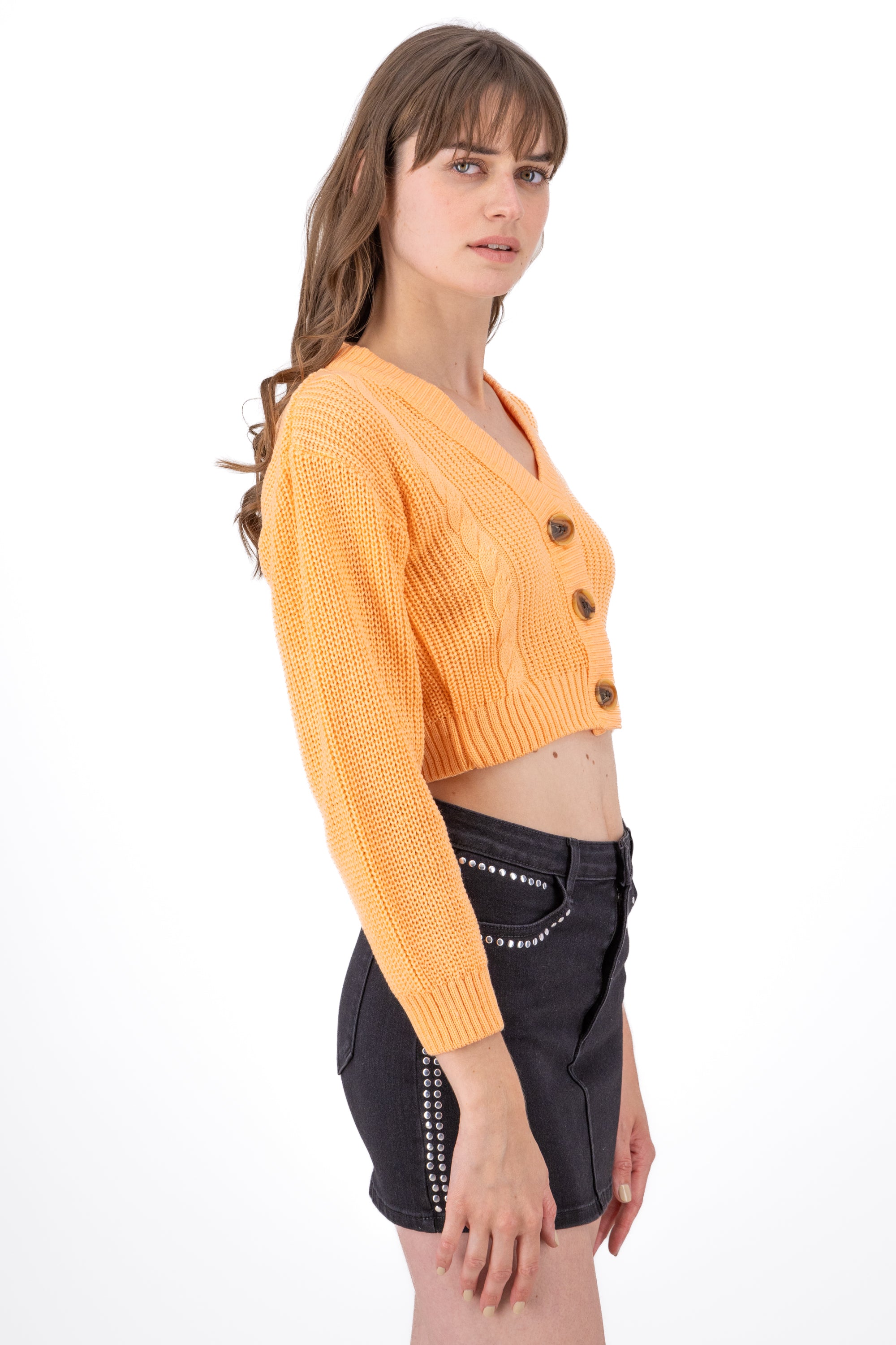 Cárdigan Tejido Punto Botones NARANJA