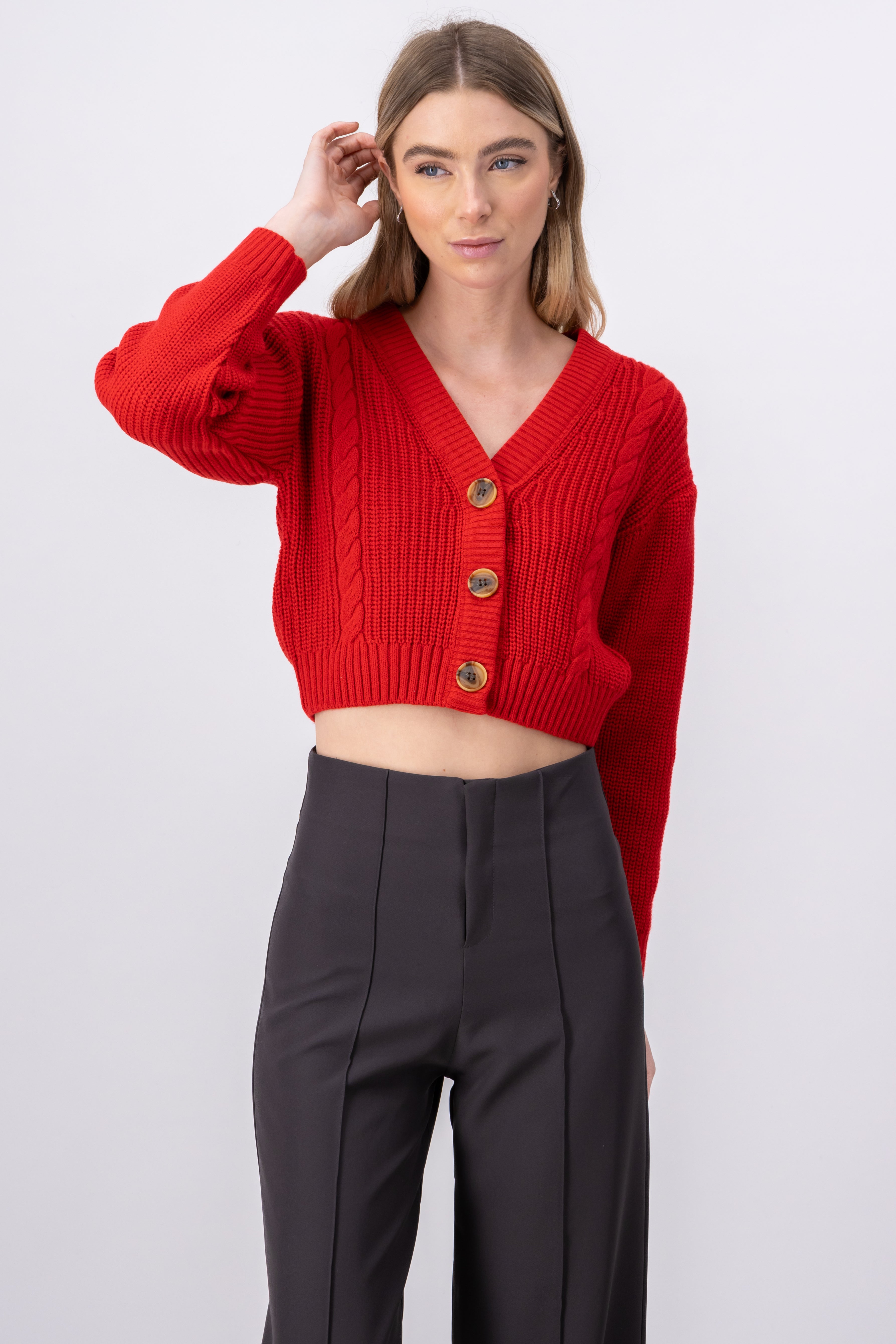 Cárdigan Tejido Punto Botones ROJO