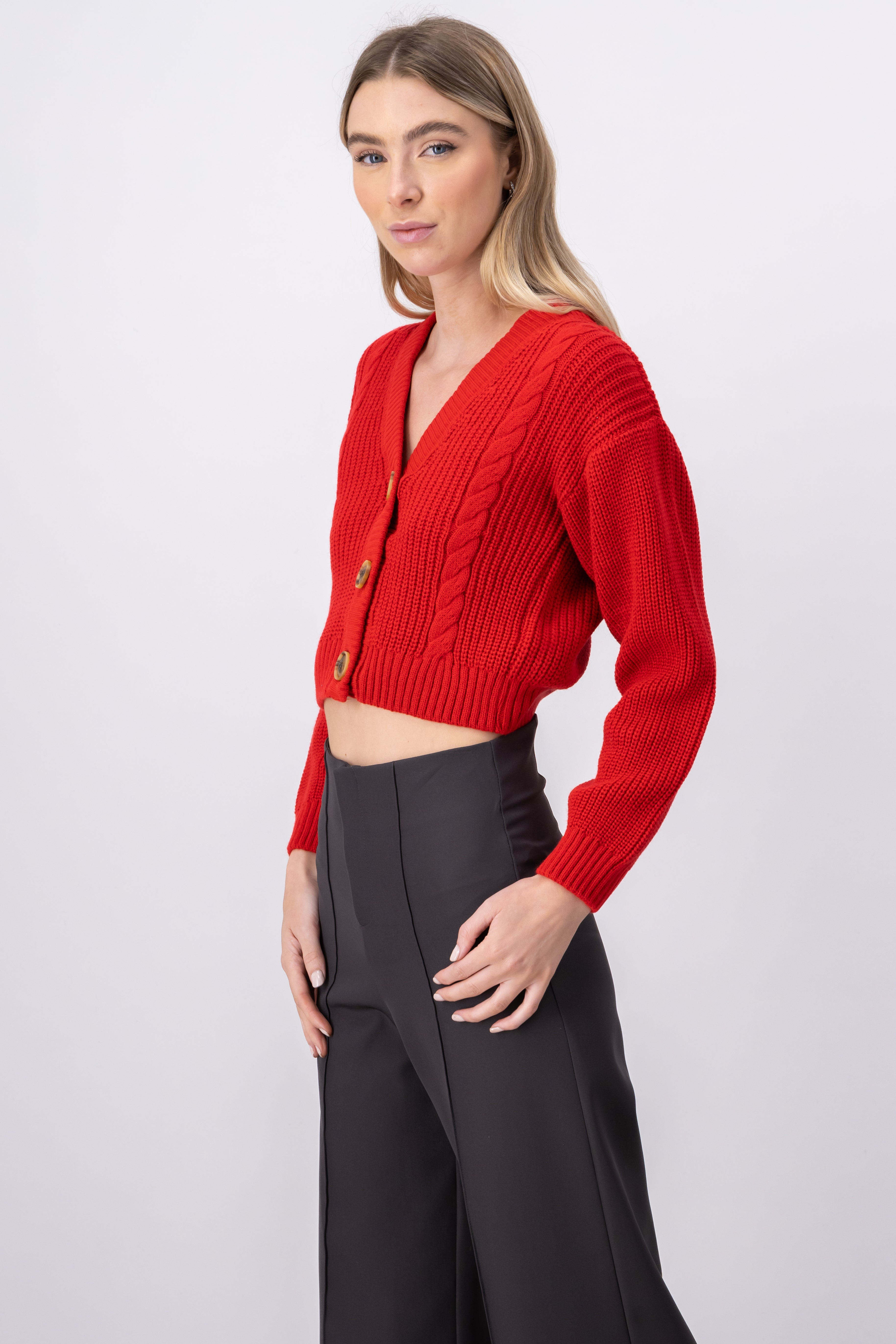 Cárdigan Tejido Punto Botones ROJO