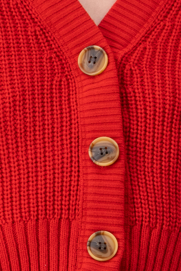 Cárdigan Tejido Punto Botones ROJO