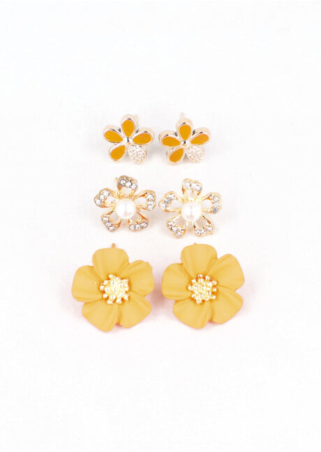 Set 3 pairs earrings flowers ORANGE