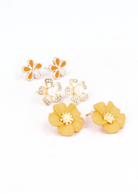 Set 3 pairs earrings flowers ORANGE