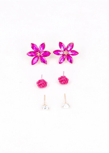 3Pr Aretes Flor Cristal FIUSHA