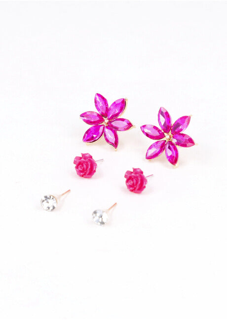 3Pr Aretes Flor Cristal FIUSHA